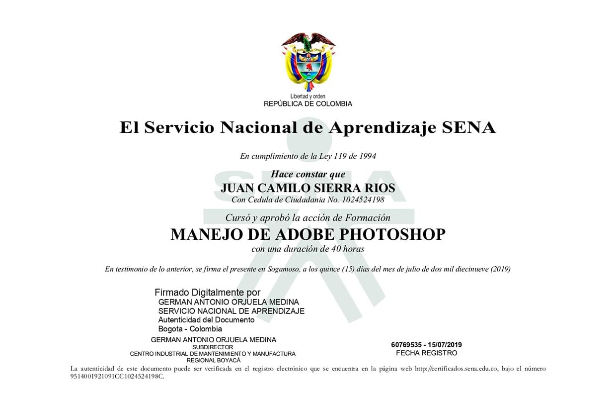 Certificado de Adobe Photoshop obtenido por ingeniero multimedia